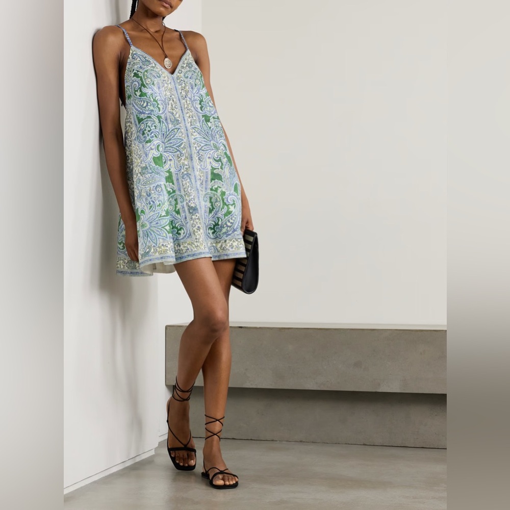 NWT ZIMMERMANN Ottie Swing Paisley print linen mini Dress 2 US8